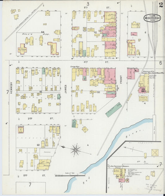 Sanborn Fire Insurance Map from Moorhead, Clay County, Minnesota (1896), Sheet #0002 - Historic Sanborn Fire Insurance Map Print, vintage old map wall art, antique decor, genealogy gift, Minnesota Minnesota map
