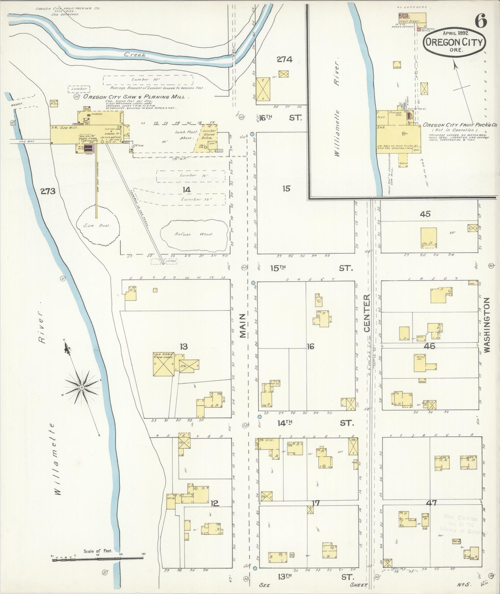 Sanborn Fire Insurance Map from Oregon City, Clackamas County, Oregon (1892), Sheet #0006 - Complete Map Set gallery image, historic Sanborn map, vintage wall art, Oregon Oregon