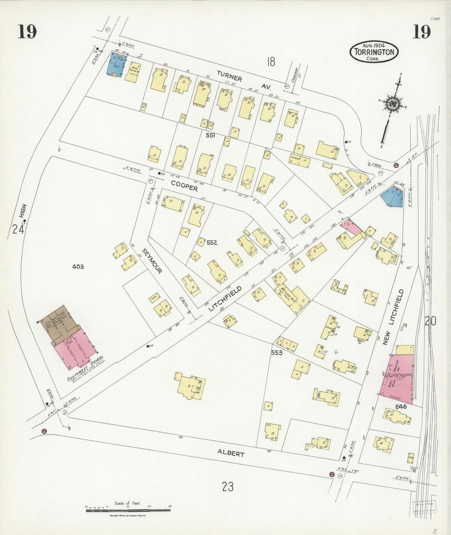 Sanborn Fire Insurance Map from Torrington, Litchfield County, Connecticut (1924), Sheet #0019 - Complete Map Set gallery image, historic Sanborn map, vintage wall art, Connecticut Connecticut
