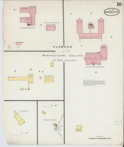 Sanborn Fire Insurance Map from Greenville, Greenville County, South Carolina (1893), Sheet #0016 - Complete Map Set gallery image, historic Sanborn map, vintage wall art, South Carolina South Carolina