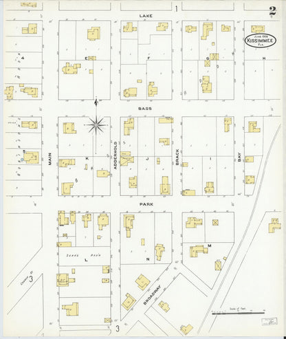 Sanborn Fire Insurance Map from Kissimmee, Osceola County, Florida (1909), Sheet #0002 - Historic Sanborn Fire Insurance Map Print, vintage old map wall art, antique decor, genealogy gift, Florida Florida map