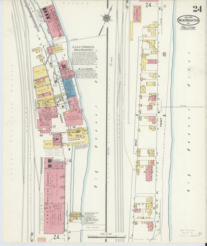 Sanborn Fire Insurance Map from New Brighton, Beaver County, Pennsylvania (1913), Sheet #0024 - Historic Sanborn Fire Insurance Map Print, vintage old map wall art, antique decor, genealogy gift, Pennsylvania Pennsylvania map