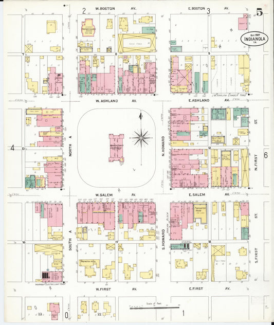 Sanborn Fire Insurance Map from Indianola, Warren County, Iowa (1907), Sheet #0005 - Historic Sanborn Fire Insurance Map Print, vintage old map wall art