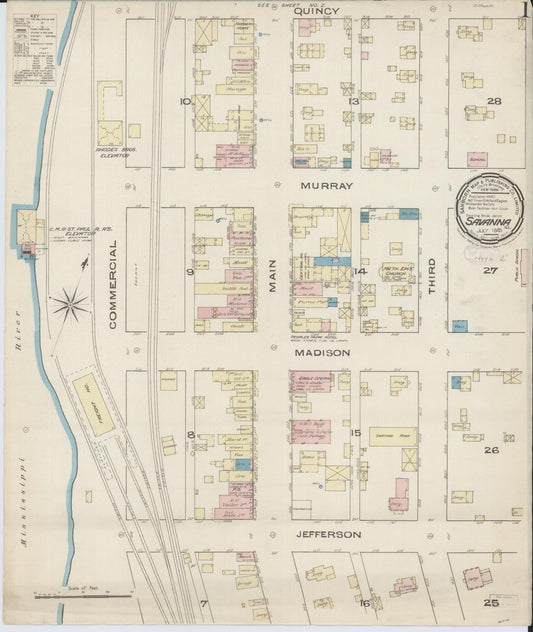 Sanborn Fire Insurance Map from Savanna, Carroll County, Illinois (1885), Sheet #0001 - Historic Sanborn Fire Insurance Map Print, vintage old map wall art, antique decor, genealogy gift, Illinois Illinois map