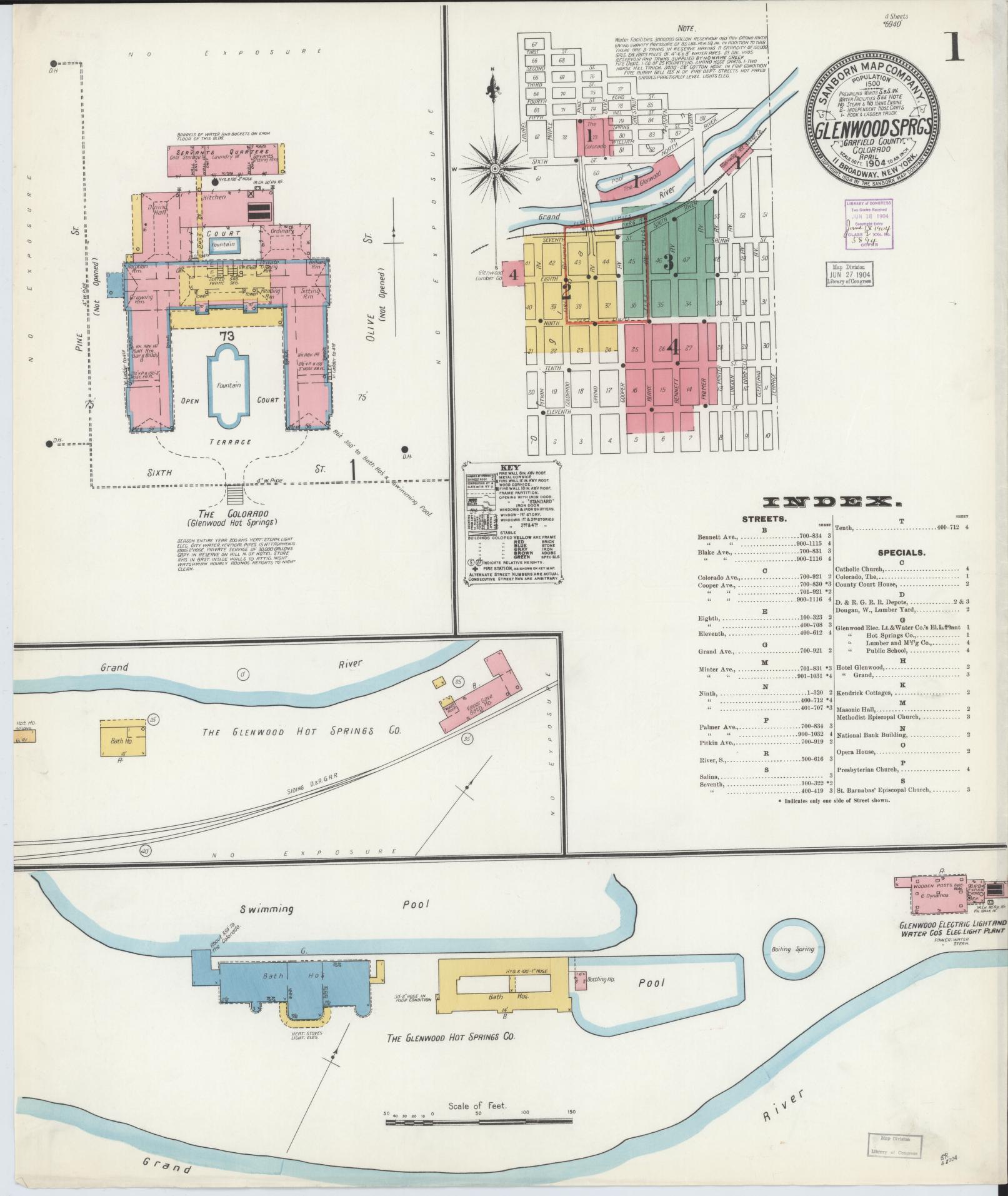 Sanborn Fire Insurance Map from Glenwood Springs, Garfield County, Colorado (1904), Sheet #0001 - Historic Sanborn Fire Insurance Map Print, vintage old map wall art, antique decor, genealogy gift, Colorado Colorado map