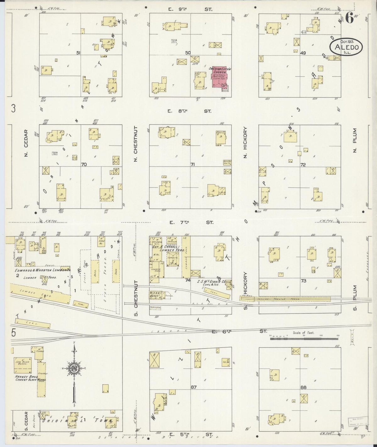 Sanborn Fire Insurance Map from Aledo, Mercer County, Illinois (1913), Sheet #0006 - Complete Map Set gallery image, historic Sanborn map, vintage wall art, Illinois Illinois