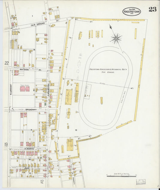 Sanborn Fire Insurance Map from Hagerstown, Washington County, Maryland (1904), Sheet #0023 - Historic Sanborn Fire Insurance Map Print, vintage old map wall art, antique decor, genealogy gift, Maryland Maryland map