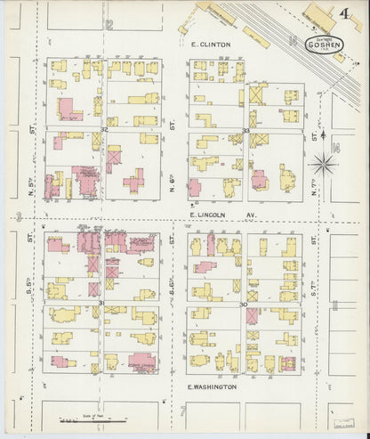 Sanborn Fire Insurance Map from Goshen, Elkhart County, Indiana (1892), Sheet #0004 - Historic Sanborn Fire Insurance Map Print, vintage old map wall art, antique decor, genealogy gift, Indiana Indiana map
