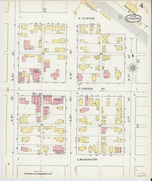 Sanborn Fire Insurance Map from Goshen, Elkhart County, Indiana (1892), Sheet #0004 - Historic Sanborn Fire Insurance Map Print, vintage old map wall art, antique decor, genealogy gift, Indiana Indiana map