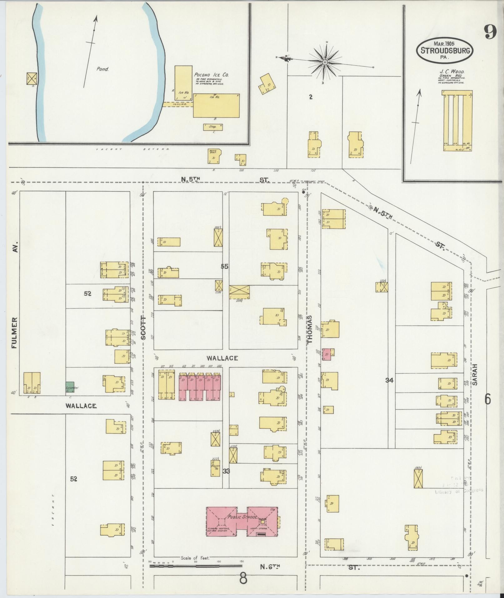 Sanborn Fire Insurance Map from Stroudsburg, Monroe County, Pennsylvania (1905), Sheet #0009 - Historic Sanborn Fire Insurance Map Print, vintage old map wall art, antique decor, genealogy gift, Pennsylvania Pennsylvania map