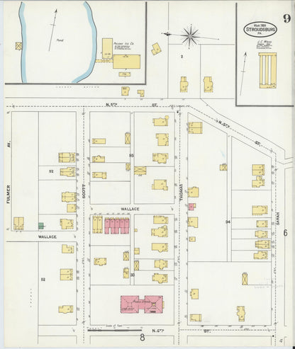 Sanborn Fire Insurance Map from Stroudsburg, Monroe County, Pennsylvania (1905), Sheet #0009 - Historic Sanborn Fire Insurance Map Print, vintage old map wall art, antique decor, genealogy gift, Pennsylvania Pennsylvania map