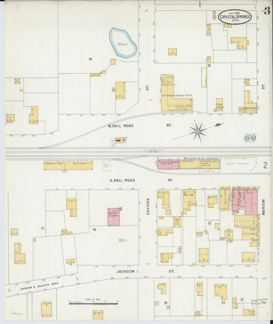Sanborn Fire Insurance Map from Crystal Springs, Copiah County, Mississippi (1898), Sheet #0003 - Historic Sanborn Fire Insurance Map Print, vintage old map wall art, antique decor, genealogy gift, Mississippi Mississippi map