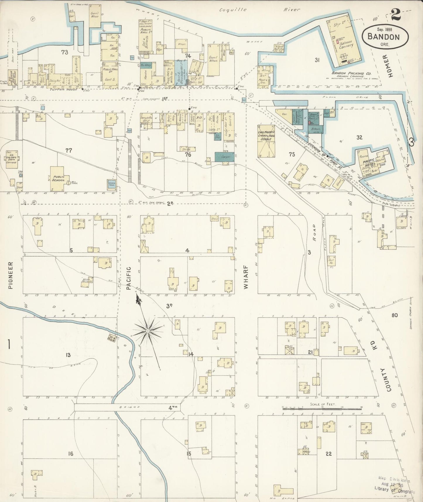 Sanborn Fire Insurance Map from Bandon, Coos County, Oregon (1898), Sheet #0002 - Complete Map Set gallery image, historic Sanborn map, vintage wall art, Oregon Oregon