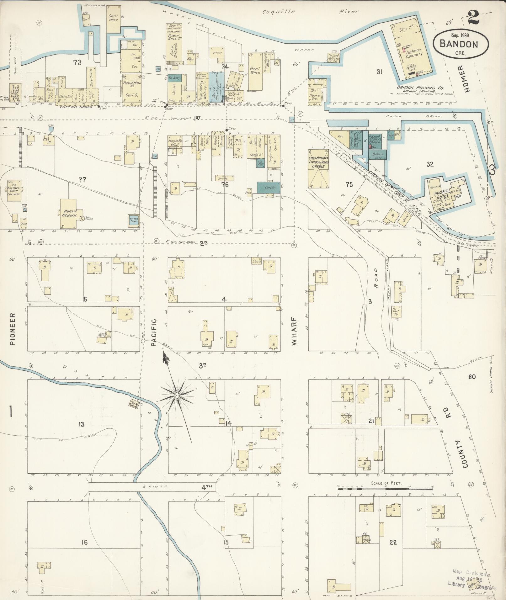 Sanborn Fire Insurance Map from Bandon, Coos County, Oregon (1898), Sheet #0002 - Complete Map Set gallery image, historic Sanborn map, vintage wall art, Oregon Oregon