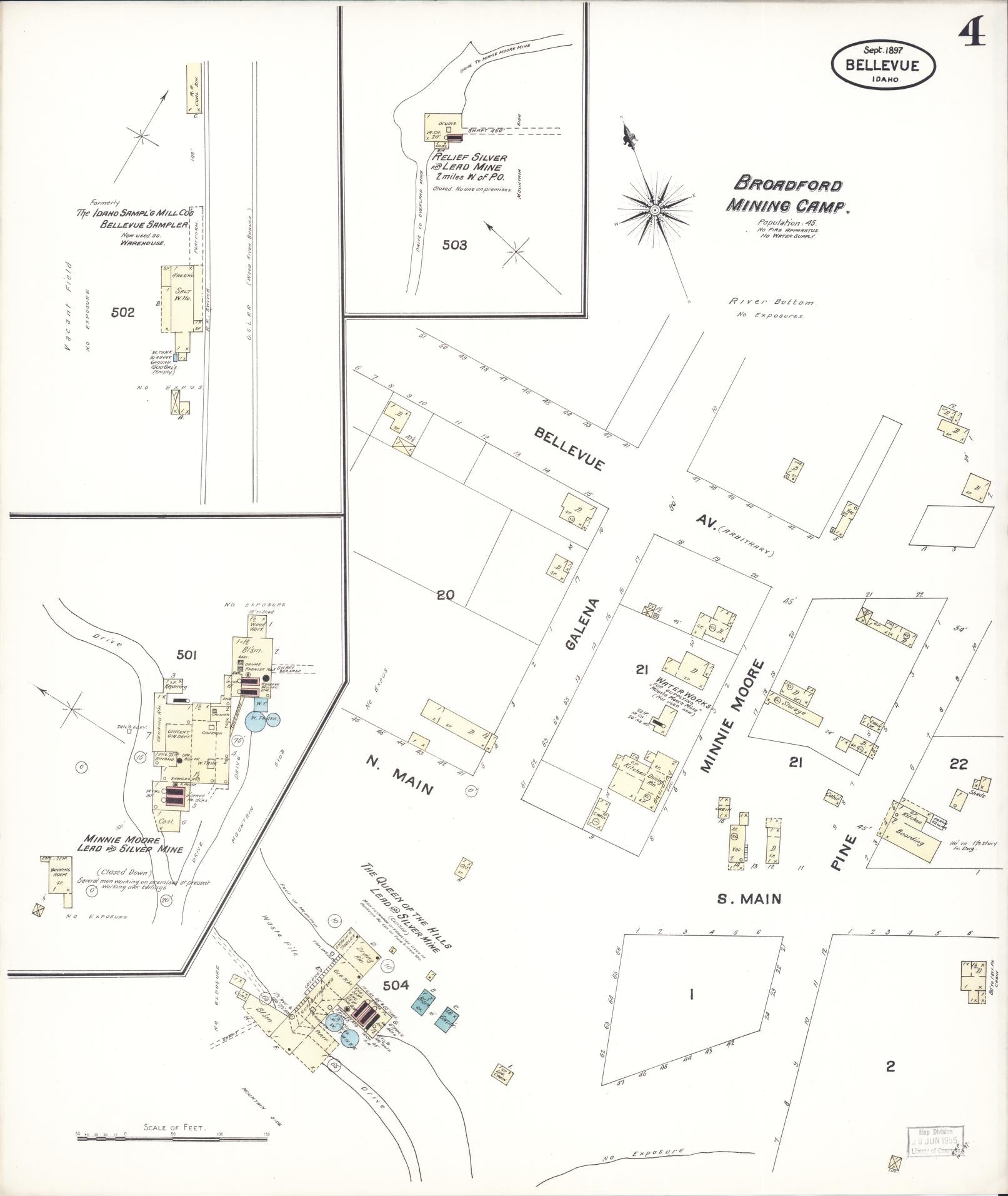 Sanborn Fire Insurance Map from Bellevue, Blaine County, Idaho (1897), Sheet #0004 - Historic Sanborn Fire Insurance Map Print, vintage old map wall art, antique decor, genealogy gift, Idaho Idaho map