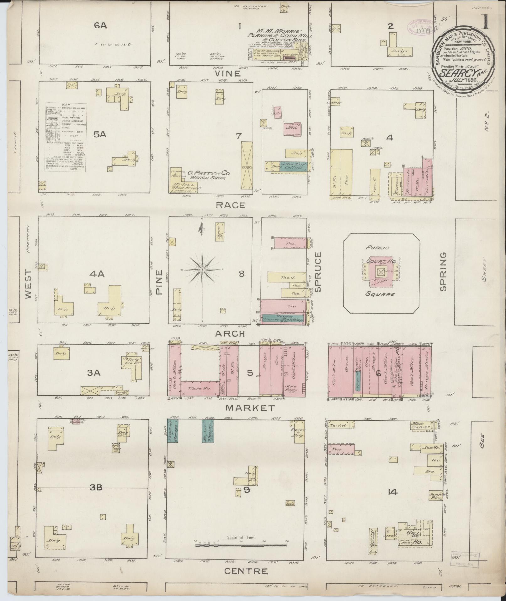 Sanborn Fire Insurance Map from Searcy, White County, Arkansas (1886), Sheet #0001 - Complete Map Set gallery image, historic Sanborn map, vintage wall art, Arkansas Arkansas