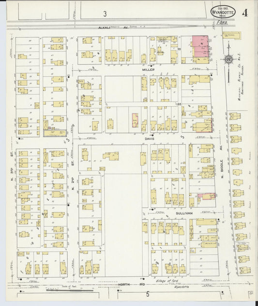 Sanborn Fire Insurance Map from Wyandotte, Wayne County, Michigan (1912), Sheet #0004 - Historic Sanborn Fire Insurance Map Print, vintage old map wall art, antique decor, genealogy gift, Michigan Michigan map