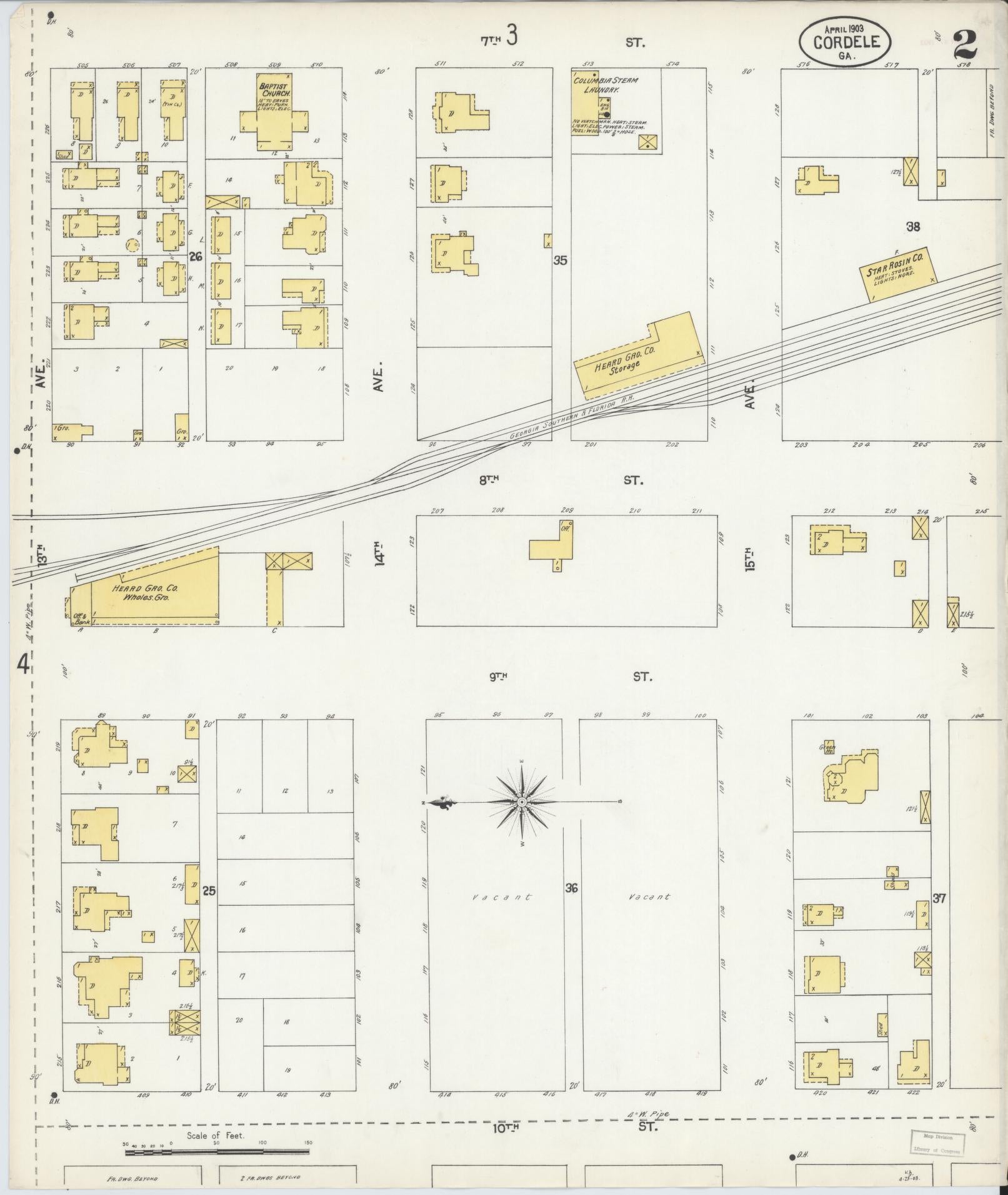 Sanborn Fire Insurance Map from Cordele, Crisp County, Georgia (1903), Sheet #0002 - Complete Map Set gallery image, historic Sanborn map, vintage wall art, Georgia Georgia