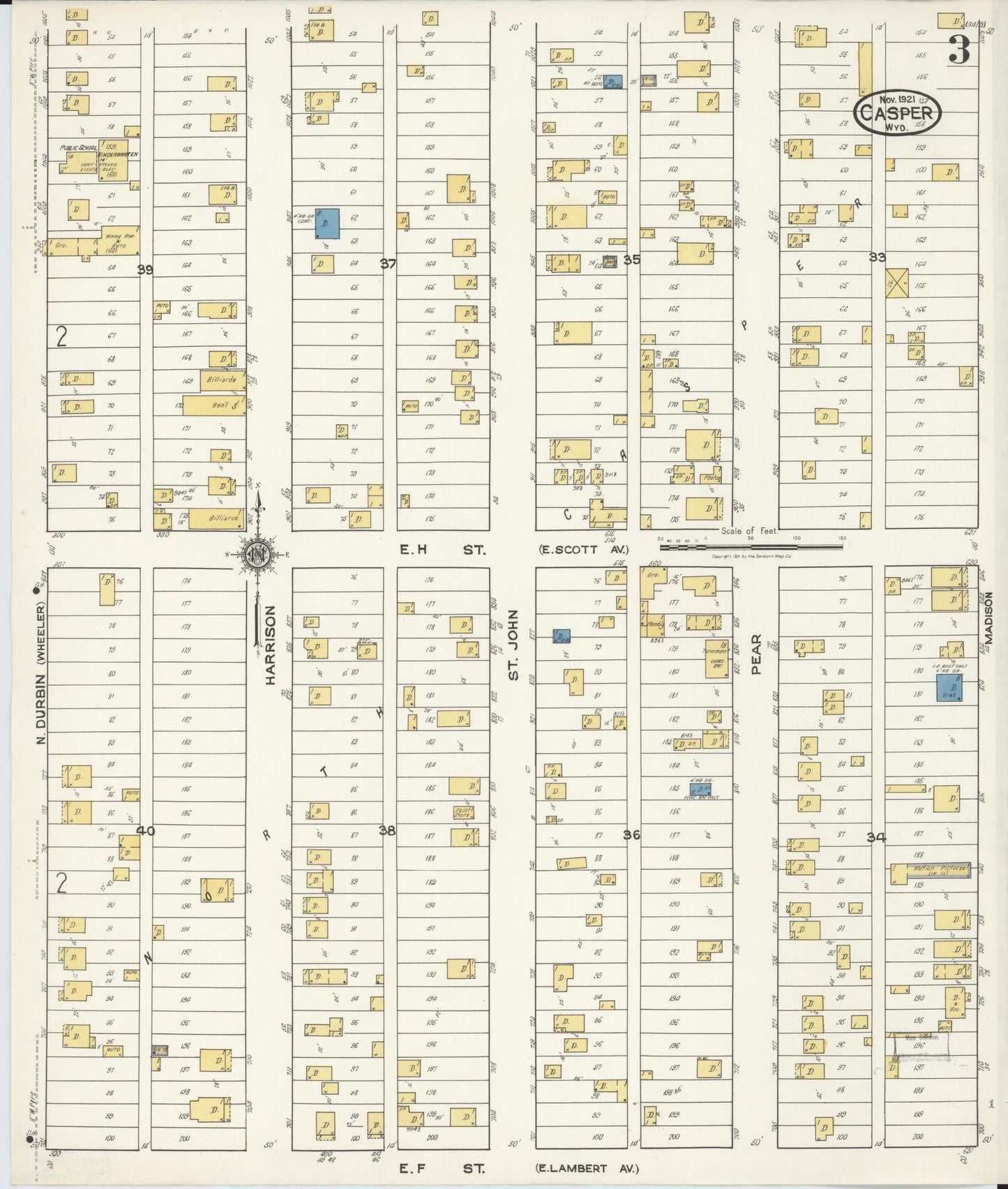 Sanborn Fire Insurance Map from Casper, Natrona County, Wyoming (1921), Sheet #0004 - Complete Map Set gallery image, historic Sanborn map, vintage wall art, Wyoming Wyoming