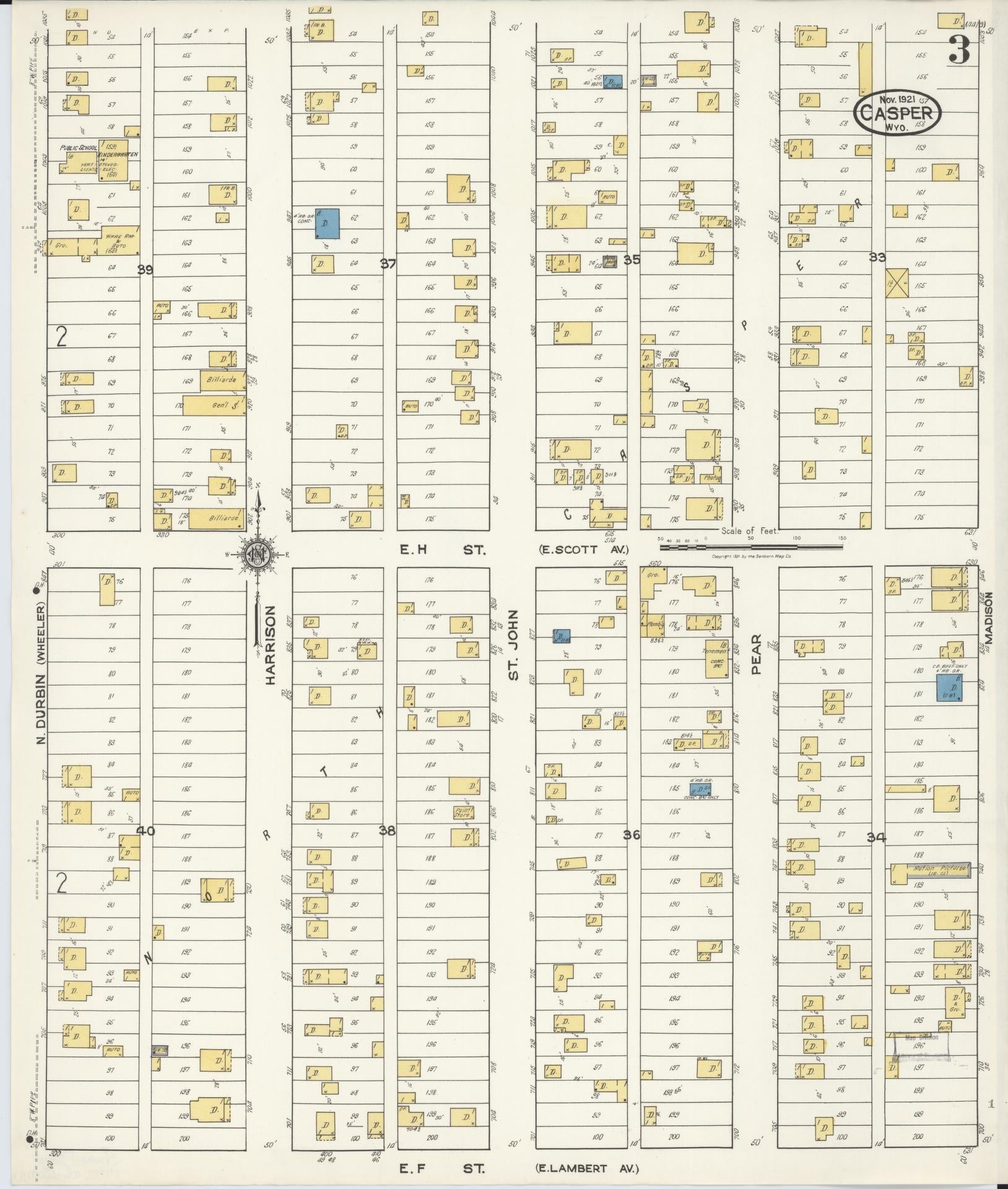 Sanborn Fire Insurance Map from Casper, Natrona County, Wyoming (1921), Sheet #0004 - Complete Map Set gallery image, historic Sanborn map, vintage wall art, Wyoming Wyoming