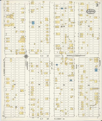 Sanborn Fire Insurance Map from Casper, Natrona County, Wyoming (1921), Sheet #0004 - Complete Map Set gallery image, historic Sanborn map, vintage wall art, Wyoming Wyoming