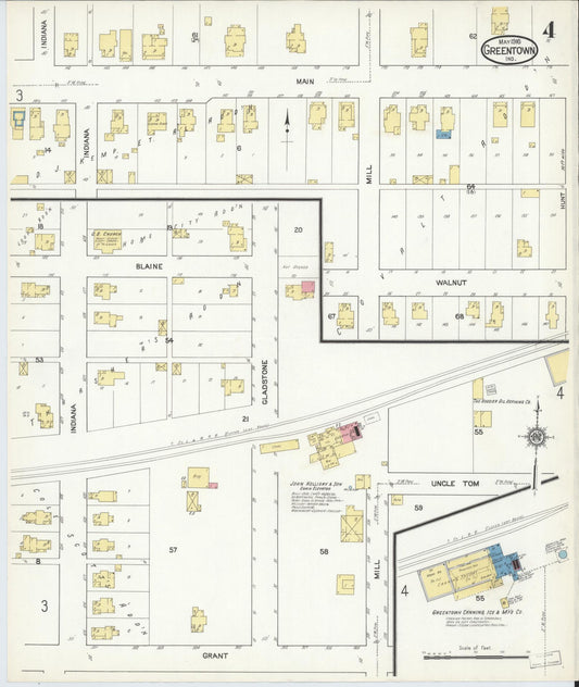 Sanborn Fire Insurance Map from Greentown, Howard County, Indiana (1916), Sheet #0004 - Historic Sanborn Fire Insurance Map Print, vintage old map wall art, antique decor, genealogy gift, Indiana Indiana map