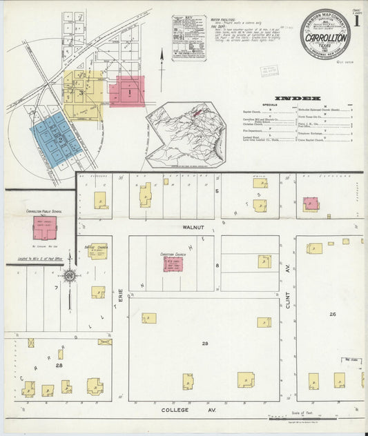 Sanborn Fire Insurance Map from Carrollton, Dallas County, Texas (1921), Sheet #0001 - Historic Sanborn Fire Insurance Map Print, vintage old map wall art, antique decor, genealogy gift, Texas Texas map
