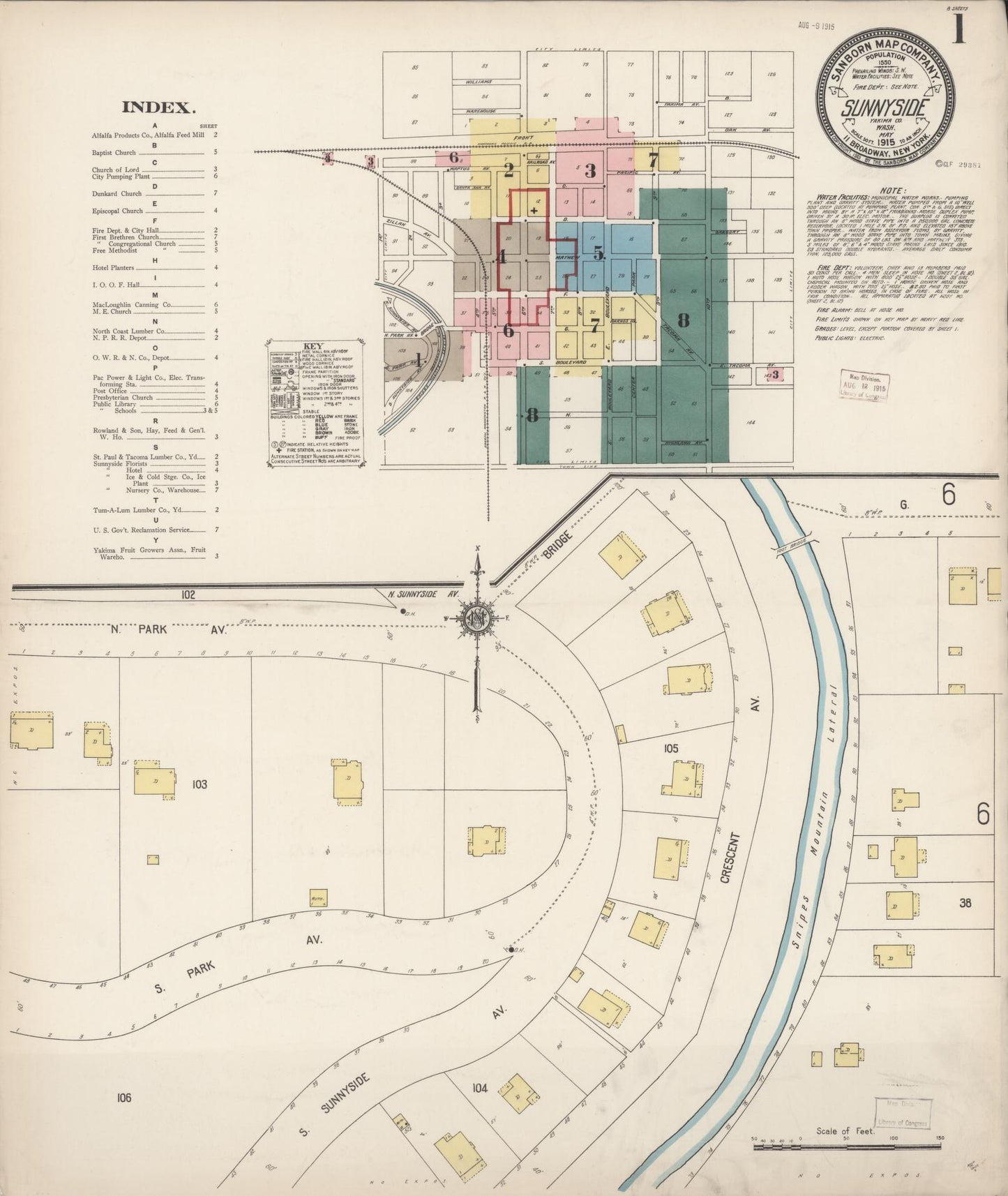 Sanborn Fire Insurance Map from Sunnyside, Yakima County, Washington (1915), Sheet #0001 - Complete Map Set gallery image, historic Sanborn map, vintage wall art, Washington Washington