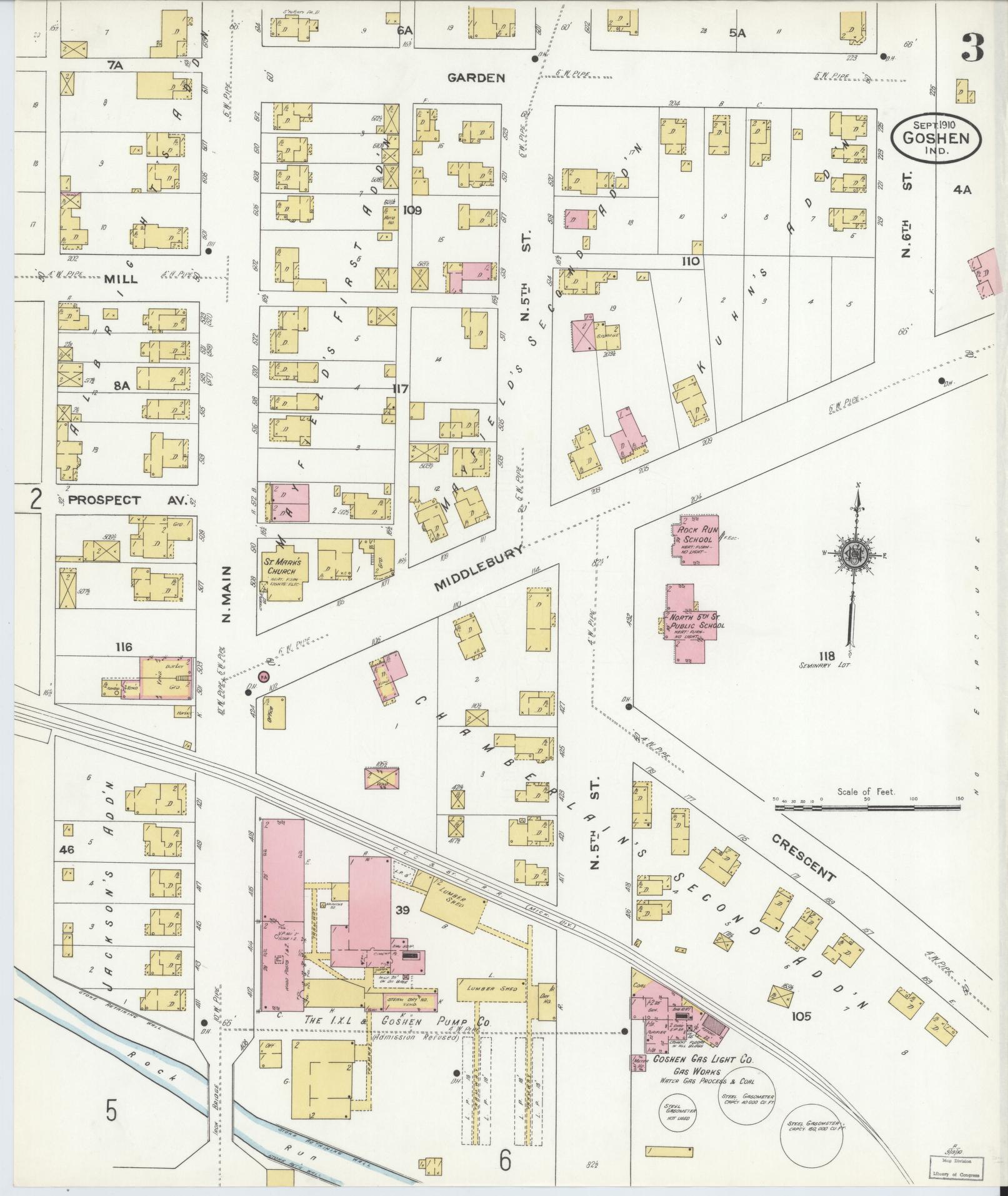 Sanborn Fire Insurance Map from Goshen, Elkhart County, Indiana (1910), Sheet #0003 - Complete Map Set gallery image, historic Sanborn map, vintage wall art, Indiana Indiana