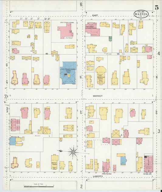 Sanborn Fire Insurance Map from Warren, Warren County, Pennsylvania (1904), Sheet #0005 - Historic Sanborn Fire Insurance Map Print, vintage old map wall art, antique decor, genealogy gift, Pennsylvania Pennsylvania map