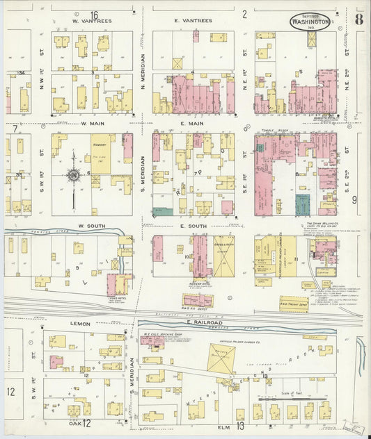 Sanborn Fire Insurance Map from Washington, Daviess County, Indiana (1909), Sheet #0008 - Historic Sanborn Fire Insurance Map Print, vintage old map wall art, antique decor, genealogy gift, Indiana Indiana map