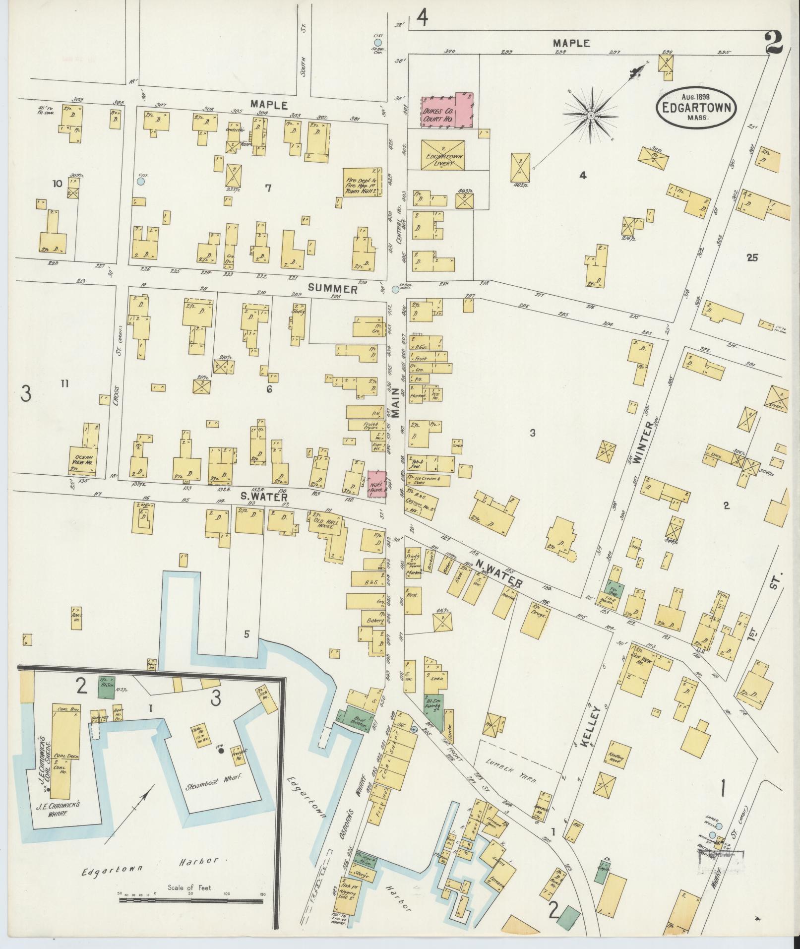 Sanborn Fire Insurance Map from Edgartown, Dukes County, Massachusetts (1898), Sheet #0002 - Complete Map Set gallery image, historic Sanborn map, vintage wall art, Massachusetts Massachusetts