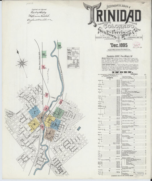 Sanborn Fire Insurance Map from Trinidad, Las Animas County, Colorado (1895), Sheet #0001 - Historic Sanborn Fire Insurance Map Print, vintage old map wall art, antique decor, genealogy gift, Colorado Colorado map