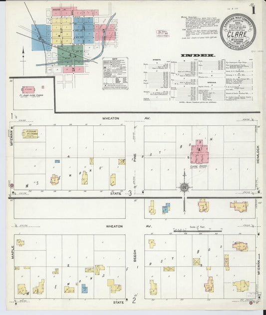 Sanborn Fire Insurance Map from Clare, Clare County, Michigan (1910), Sheet #0001 - Complete Map Set gallery image, historic Sanborn map, vintage wall art, Michigan Michigan