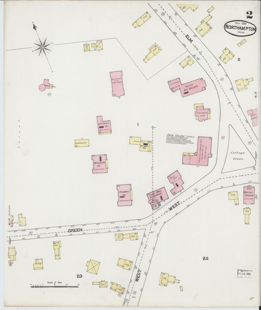 Sanborn Fire Insurance Map from Northampton, Hampshire County, Massachusetts (1889), Sheet #0002 - Historic Sanborn Fire Insurance Map Print, vintage old map wall art, antique decor, genealogy gift, Massachusetts Massachusetts map