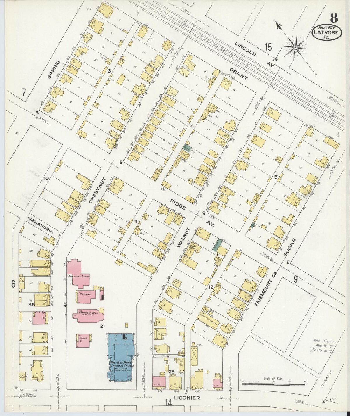 Sanborn Fire Insurance Map from Latrobe, Westmoreland County, Pennsylvania (1909), Sheet #0008 - Historic Sanborn Fire Insurance Map Print, vintage old map wall art, antique decor, genealogy gift, Pennsylvania Pennsylvania map