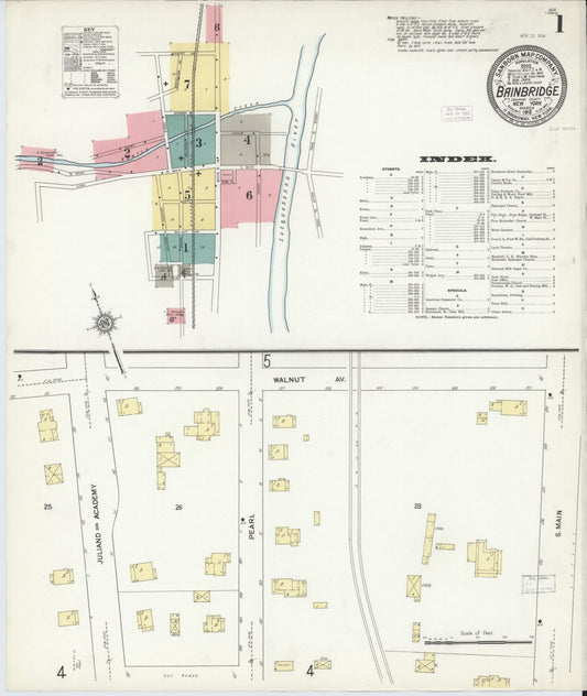 Sanborn Fire Insurance Map from Bainbridge, Chenango County, New York (1912), Sheet #0001 - Complete Map Set gallery image, historic Sanborn map, vintage wall art, New York New York