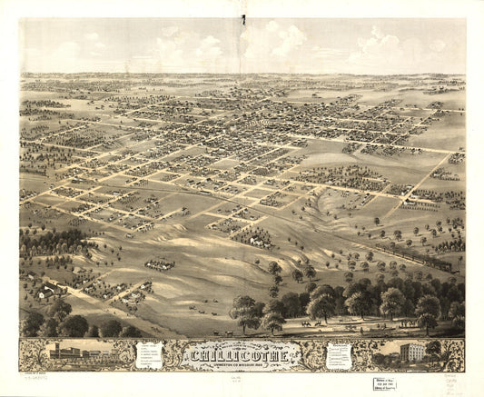 Bird's eye view of the city of Chillicothe, Livingston Co., Missouri 1869. (1869) – Historic Bird’s-Eye View Panorama Print