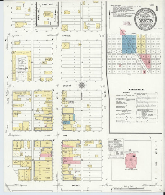 Sanborn Fire Insurance Map from Sisseton, Roberts County, South Dakota (1910), Sheet #0001 - Historic Sanborn Fire Insurance Map Print, vintage old map wall art, antique decor, genealogy gift, South Dakota South Dakota map