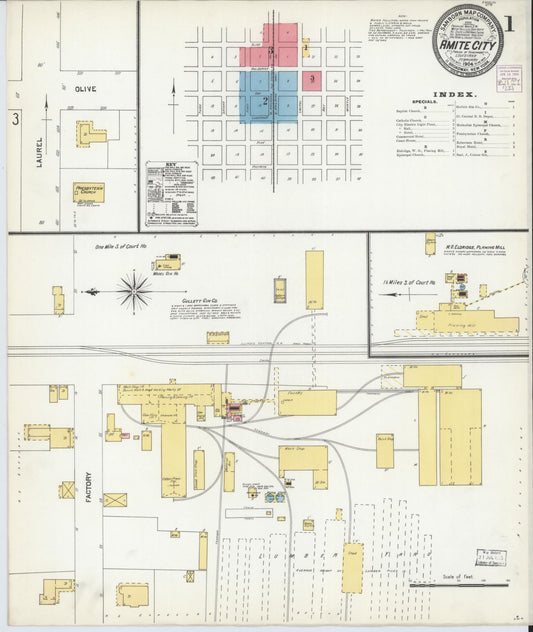 Sanborn Fire Insurance Map from Amite, Tangipahoa Parish, Louisiana (1904), Sheet #0001 - Historic Sanborn Fire Insurance Map Print, vintage old map wall art, antique decor, genealogy gift, Louisiana Louisiana map