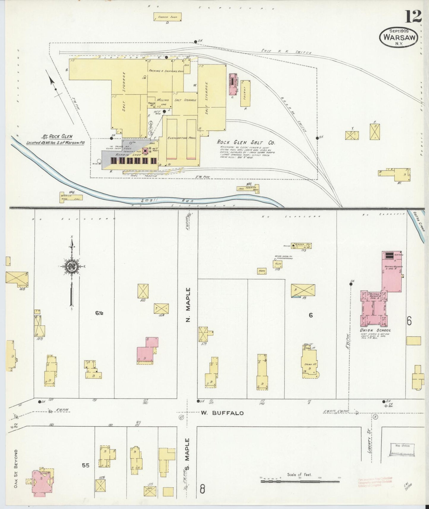 Sanborn Fire Insurance Map from Warsaw, Wyoming County, New York (1909), Sheet #0012 - Historic Sanborn Fire Insurance Map Print, vintage old map wall art, antique decor, genealogy gift, Warsaw Wyoming map