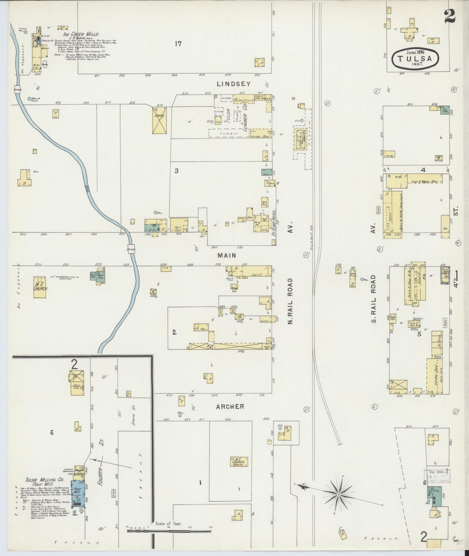 Sanborn Fire Insurance Map from Tulsa, Tulsa County, Oklahoma (1896), Sheet #0002 - Historic Sanborn Fire Insurance Map Print, vintage old map wall art, antique decor, genealogy gift, Oklahoma Oklahoma map