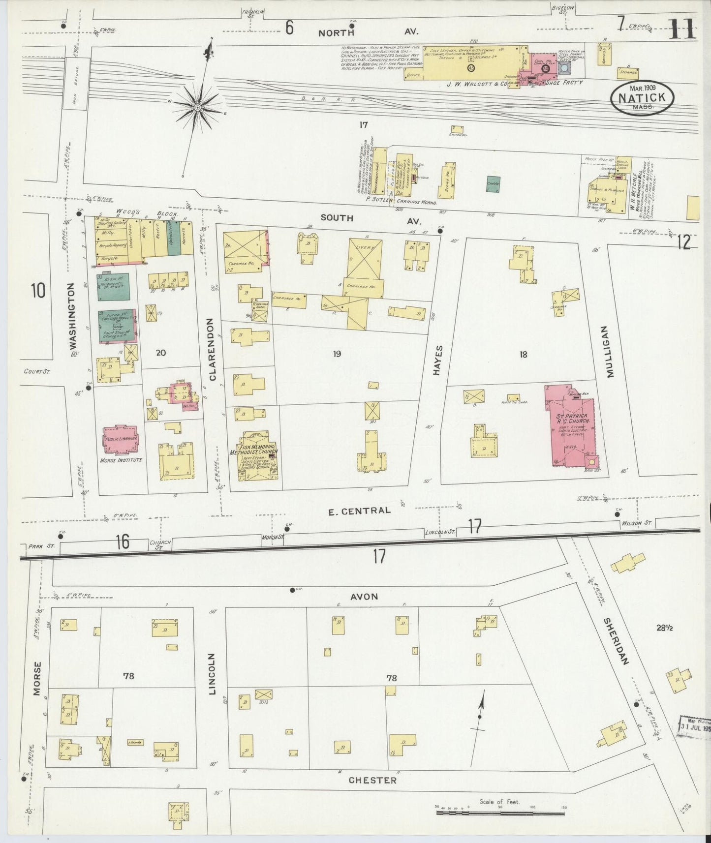 Sanborn Fire Insurance Map from Natick, Middlesex County, Massachusetts (1909), Sheet #0011 - Complete Map Set gallery image, historic Sanborn map, vintage wall art, Massachusetts Massachusetts