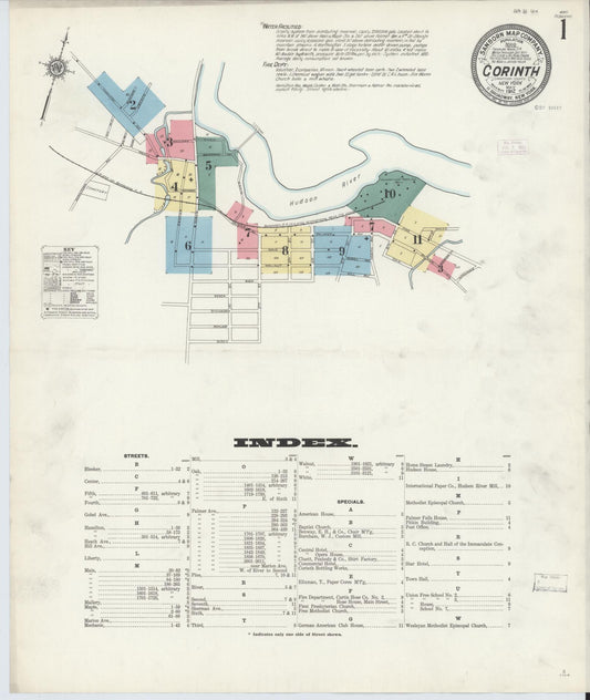 Sanborn Fire Insurance Map from Corinth, Saratoga County, New York (1912), Sheet #0001 - Historic Sanborn Fire Insurance Map Print, vintage old map wall art, antique decor, genealogy gift, New York New York map