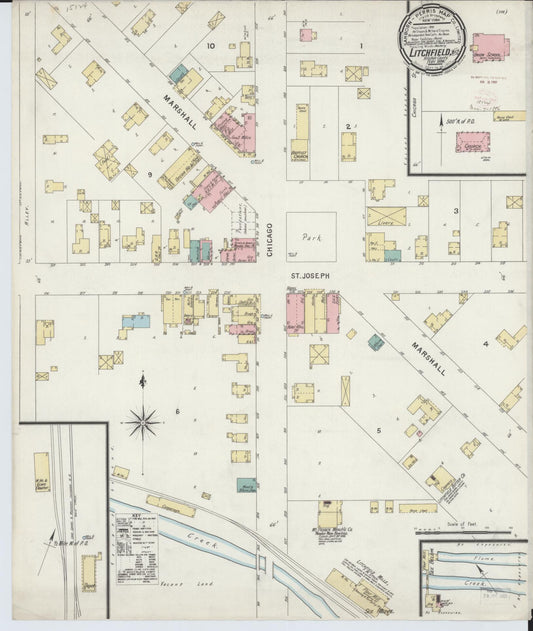 Sanborn Fire Insurance Map from Litchfield, Hillsdale County, Michigan (1896), Sheet #0001 - Historic Sanborn Fire Insurance Map Print, vintage old map wall art, antique decor, genealogy gift, Michigan Michigan map
