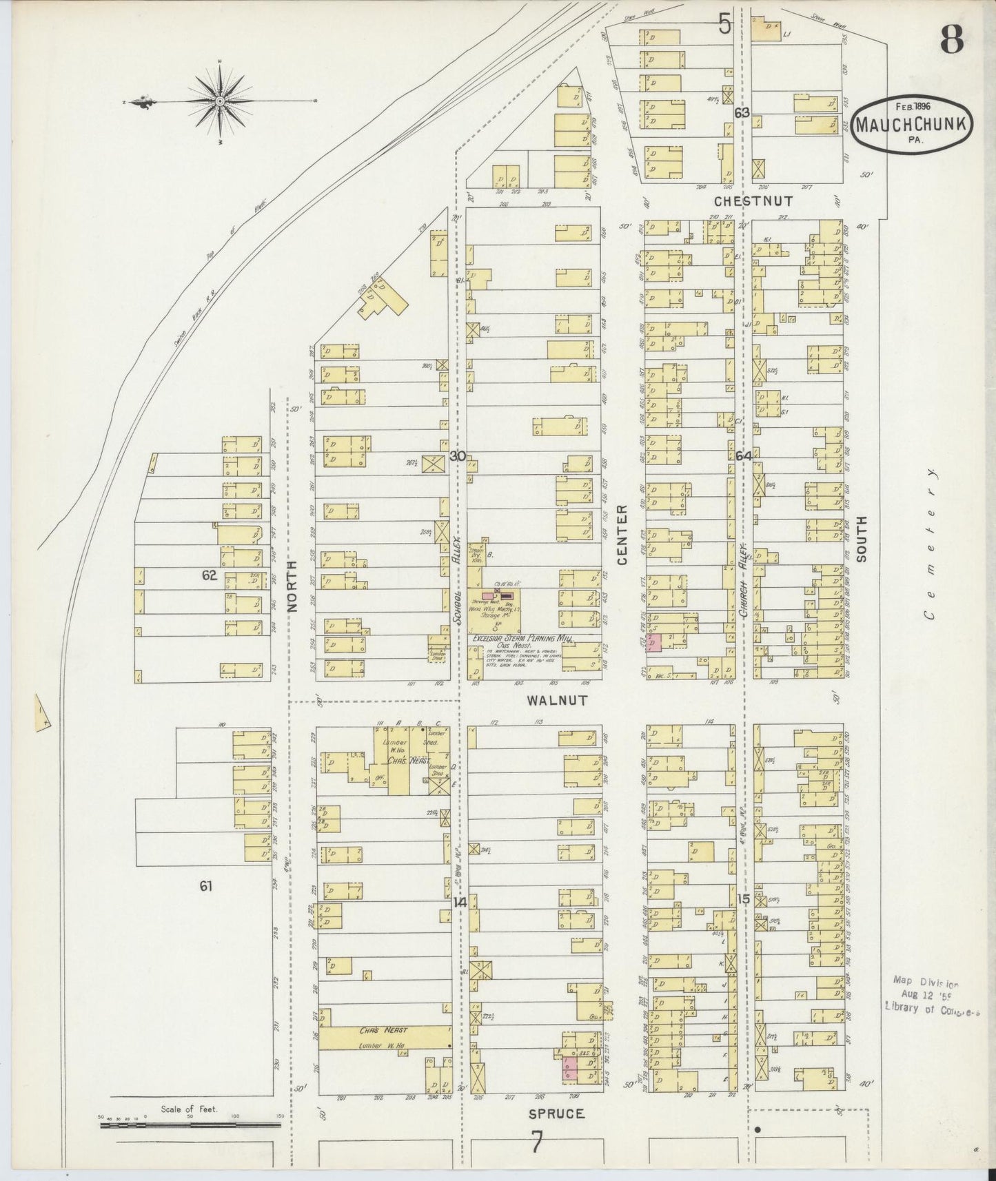 Sanborn Fire Insurance Map from Mauch Chunk, Carbon County, Pennsylvania (1896), Sheet #0008 - Complete Map Set gallery image, historic Sanborn map, vintage wall art, Pennsylvania Pennsylvania