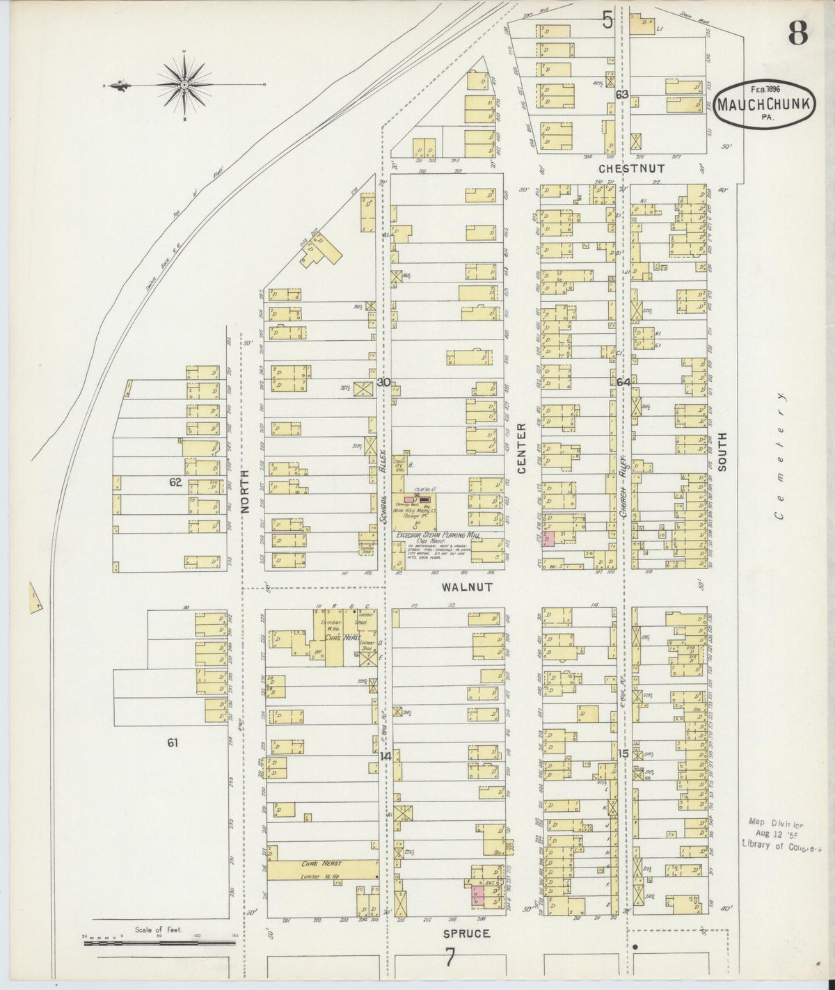 Sanborn Fire Insurance Map from Mauch Chunk, Carbon County, Pennsylvania (1896), Sheet #0008 - Complete Map Set gallery image, historic Sanborn map, vintage wall art, Pennsylvania Pennsylvania