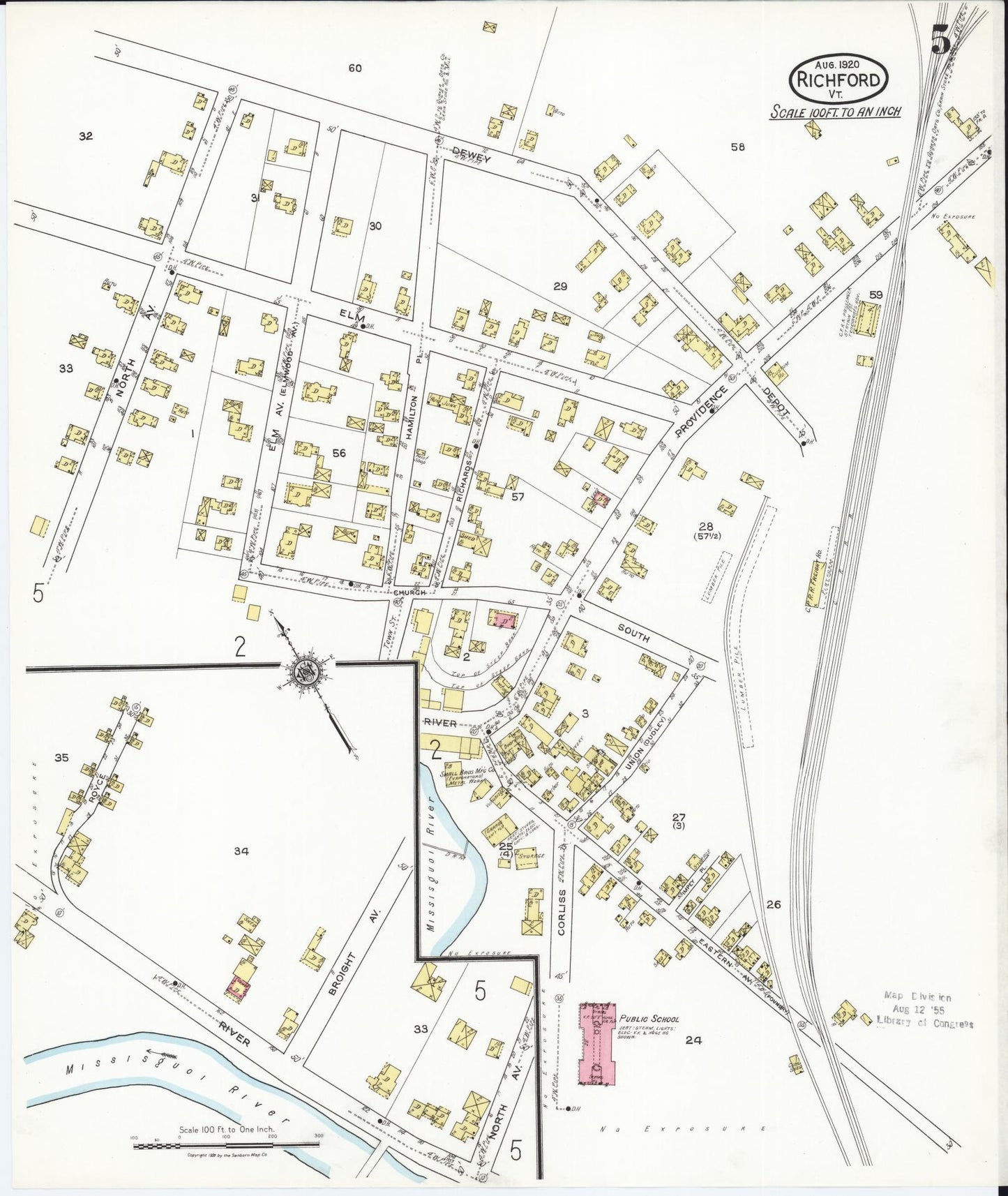 Sanborn Fire Insurance Map from Richford, Franklin County, Vermont (1920), Sheet #0005 - Complete Map Set gallery image, historic Sanborn map, vintage wall art, Vermont Vermont