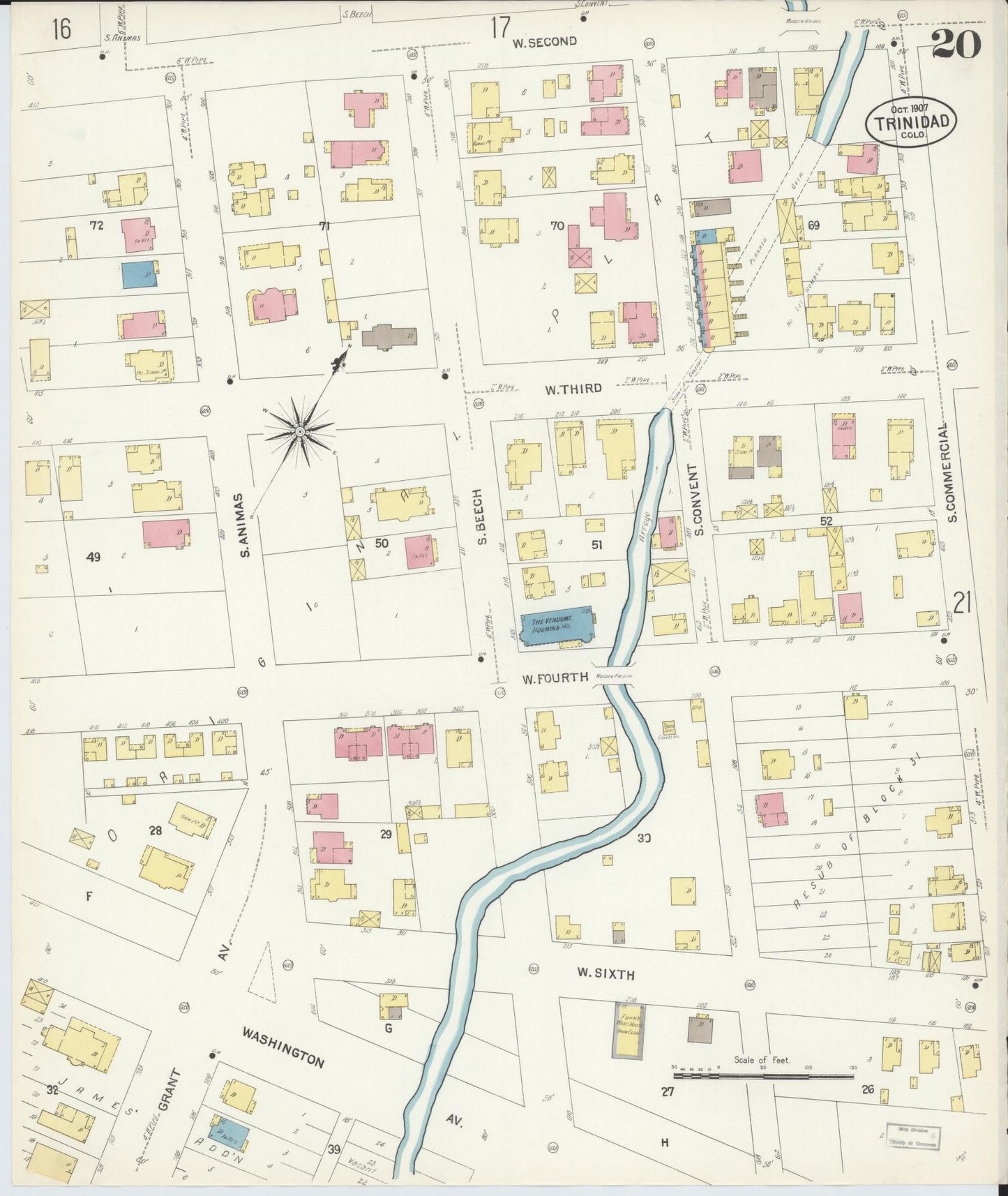 Sanborn Fire Insurance Map from Trinidad, Las Animas County, Colorado (1907), Sheet #0020 - Complete Map Set gallery image, historic Sanborn map, vintage wall art, Colorado Colorado
