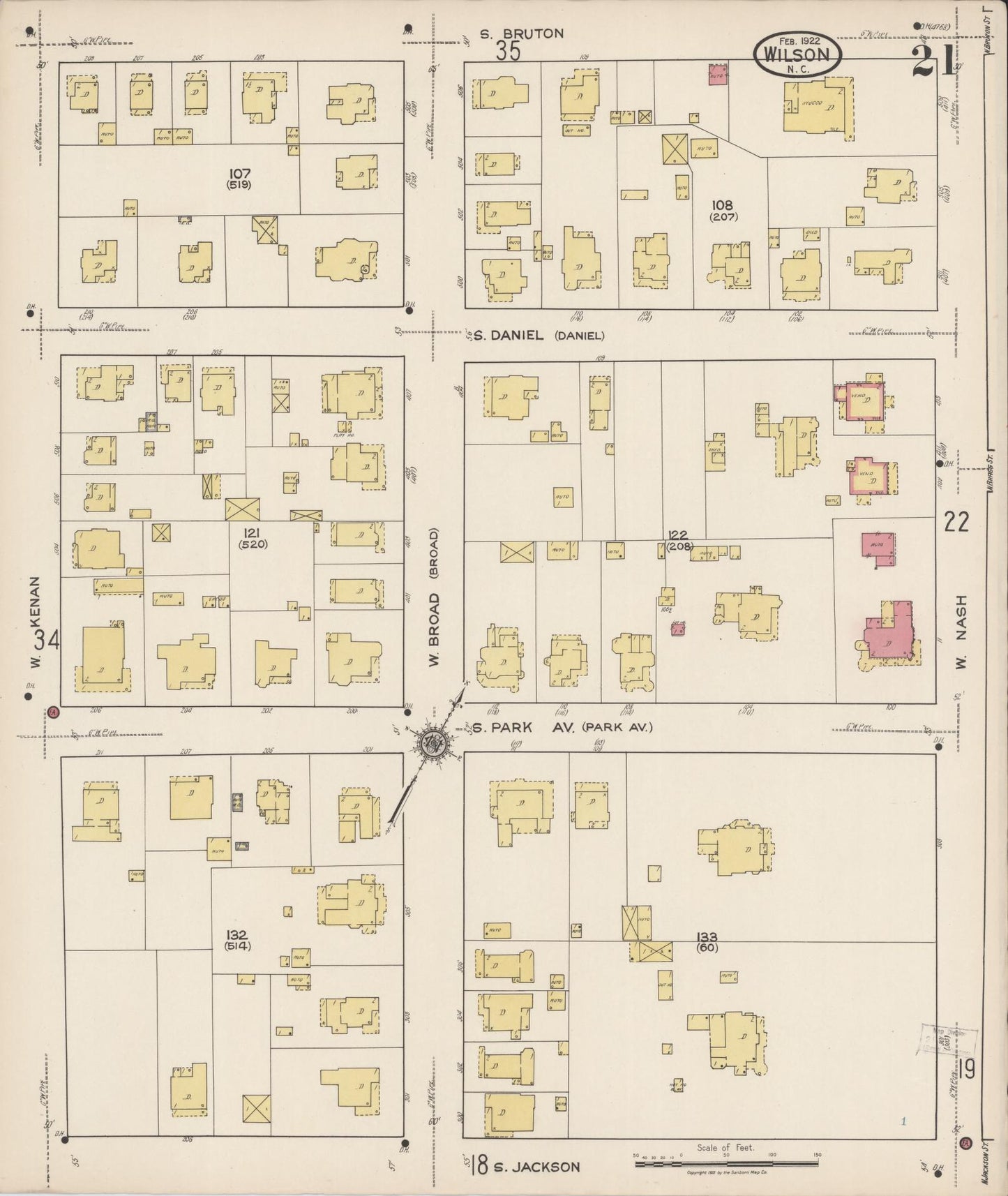 Sanborn Fire Insurance Map from Wilson, Wilson County, North Carolina (1922), Sheet #0021 - Complete Map Set gallery image, historic Sanborn map, vintage wall art, North Carolina North Carolina